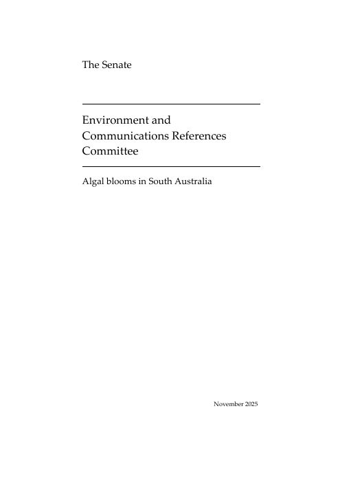 Cover of Senate committee final report: Algal blooms in South Australia